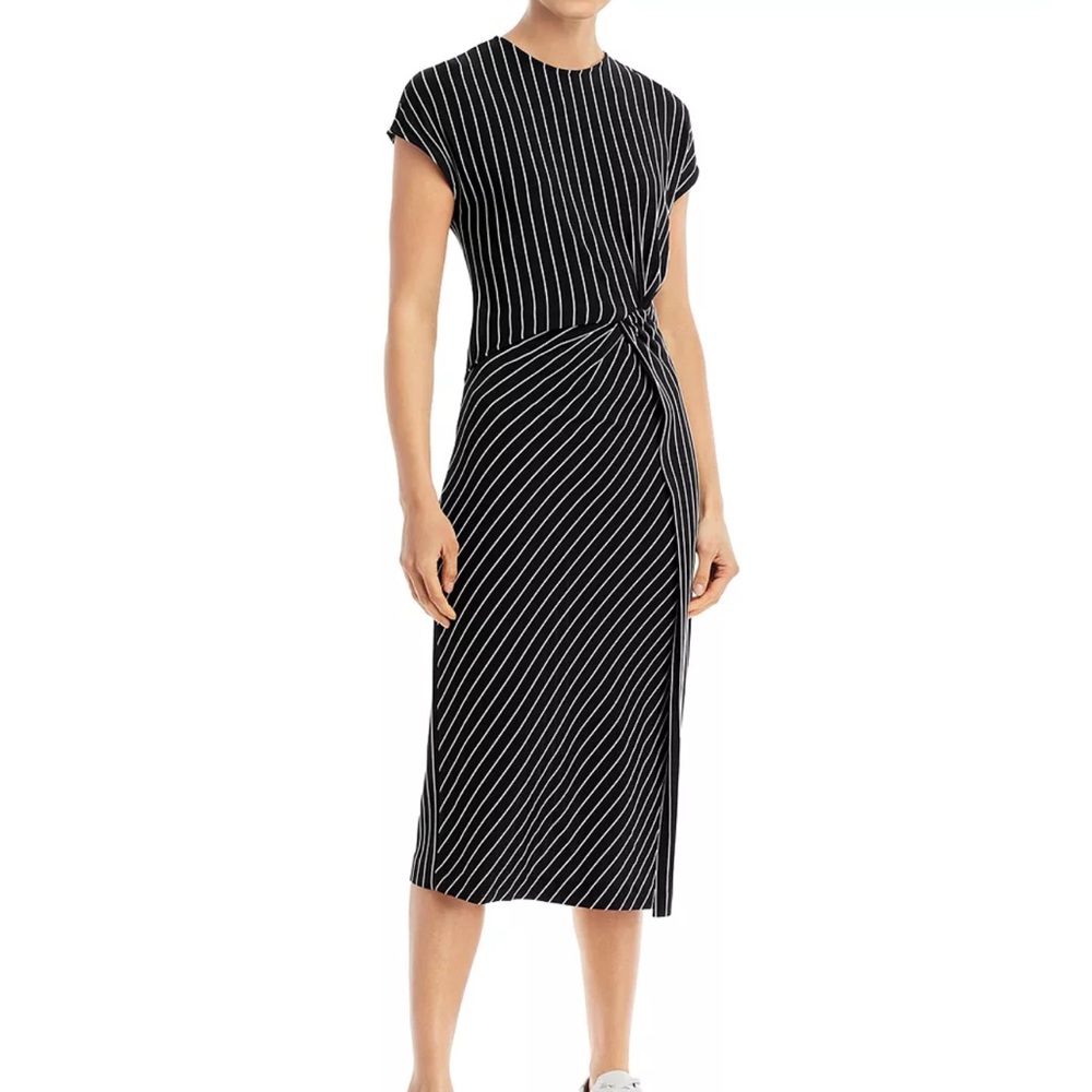 BOSS ELAYNA Black and White Striped Midi Dress